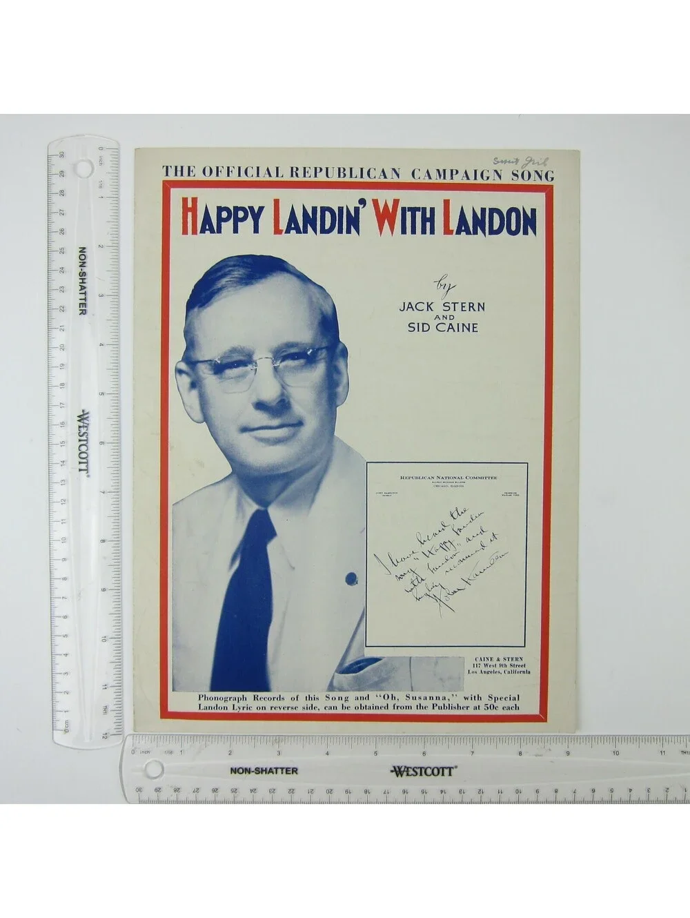 Alf Landon Presidential Campaign 1936 Sheet Music Happy Landin' With Landon